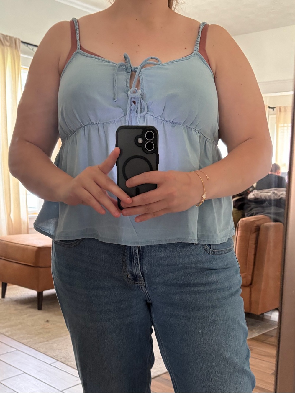 a.n.a Light Blue Tie Front Camisole Tank Large